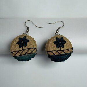 Handcrafted Round Fabric Earrings With Floral Pattern & Hook Backings